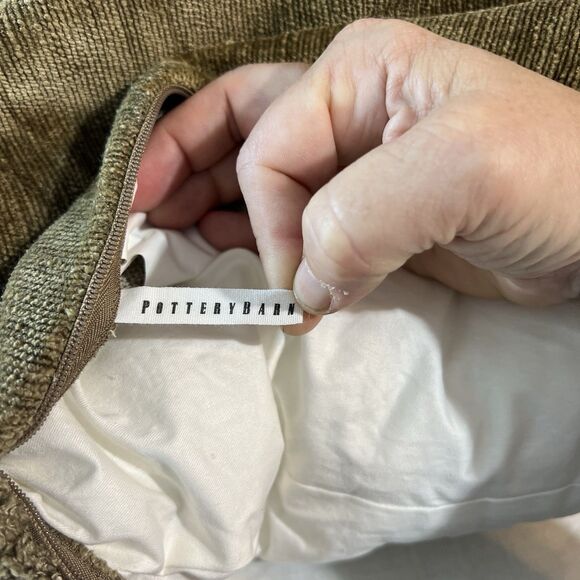 Pottery Barn Olive Sage Green upholstered 22" Square Throw Pillow Embroidered - Picture 4 of 7